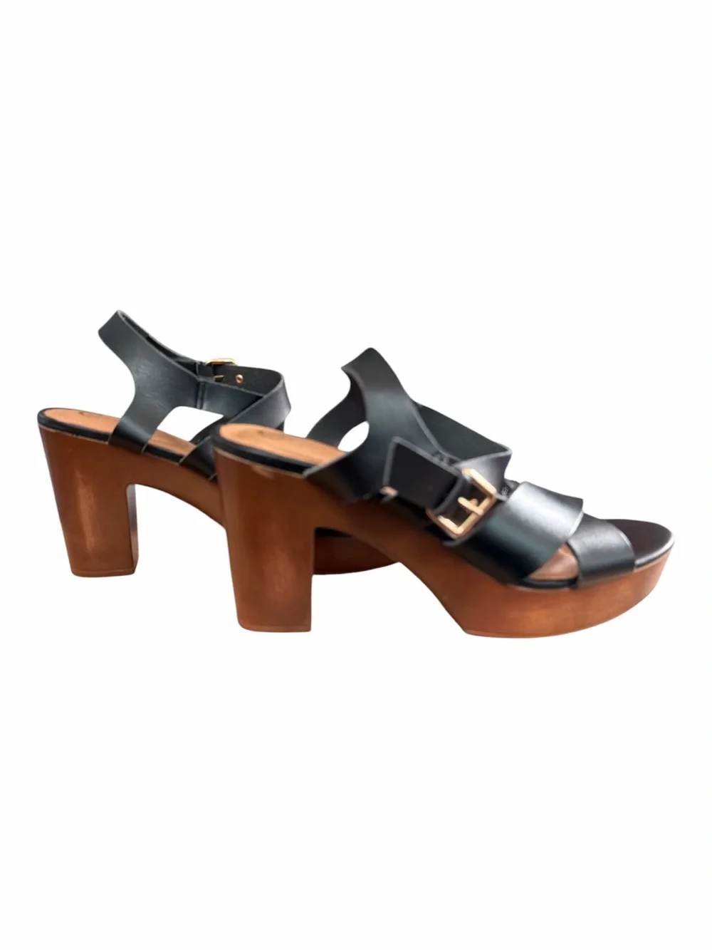 Comfort Black Platform Block Heel Sandals Women’s 9M Buckle Strappy